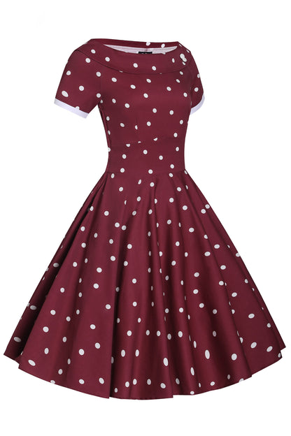 Darlene Burgundy & White Off Shoulder Circle Dress
