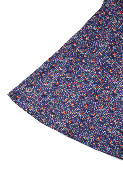 Janice Purple Sleeved Tea Dress in Rooster Floral Print