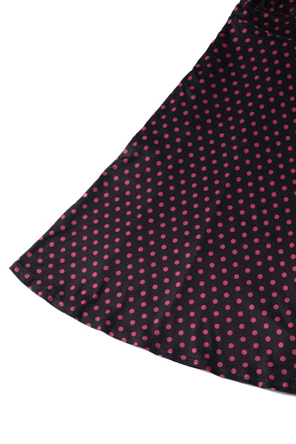 Janice Sleeved Flared Tea Dress in Black Polka Dot Print