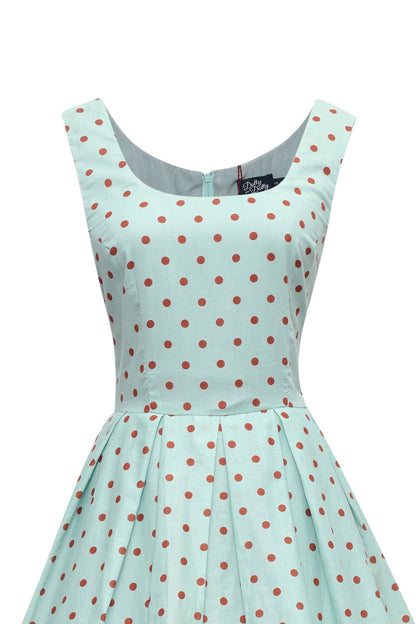 Amanda Light Blue & Red Polka Swing Dress