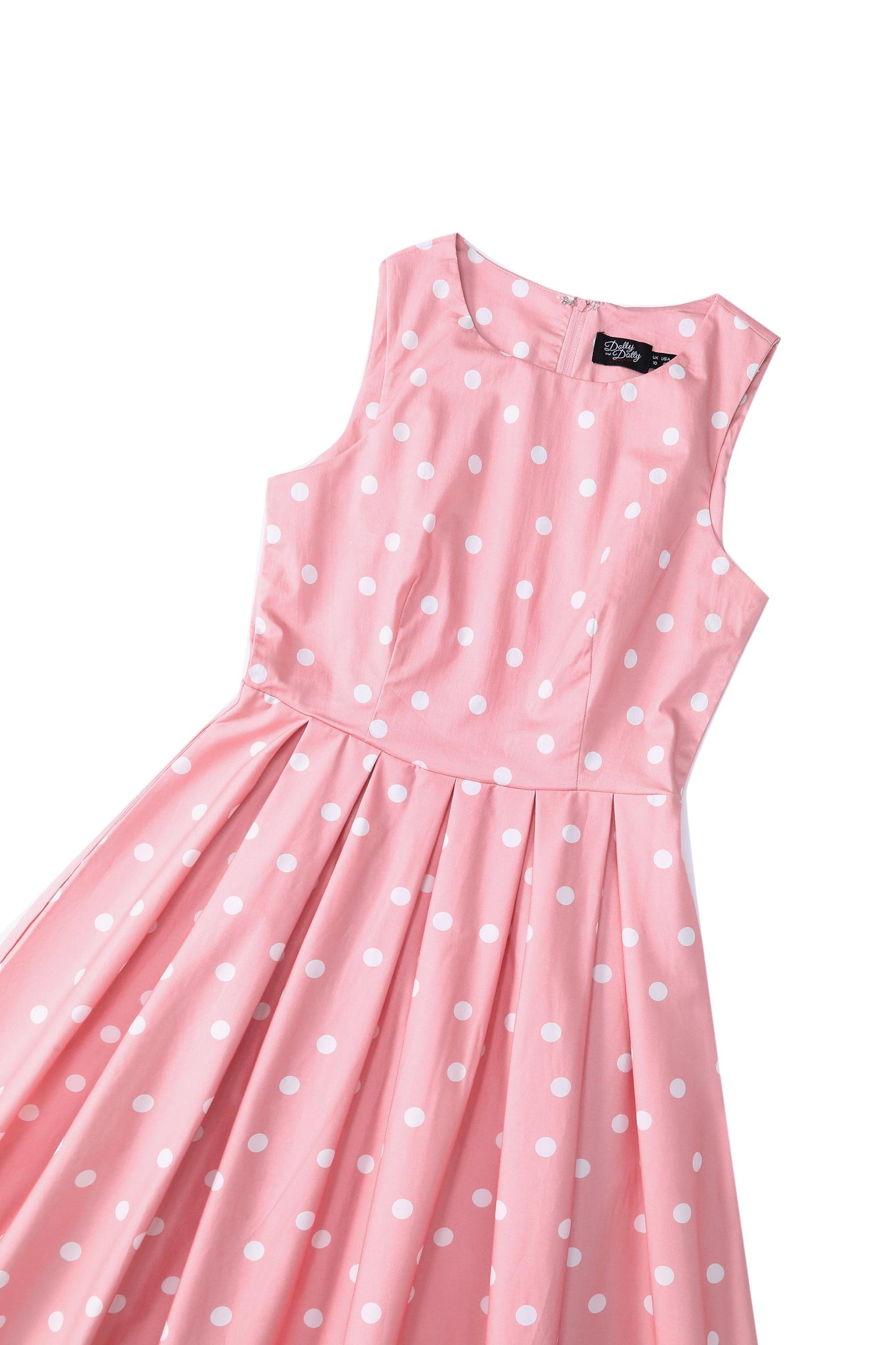 Annie Retro Polka Dot Dress in Pale Pink & White