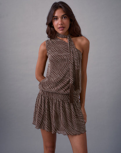 Dyle Mini Dress in Abstract Polka Flock Brown