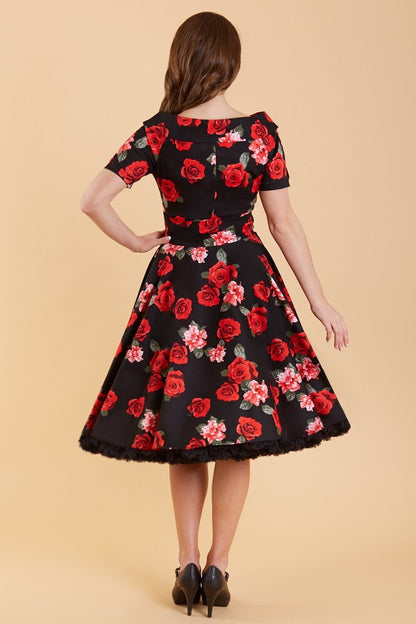 Darlene Vintage Inspired Black Floral Dress