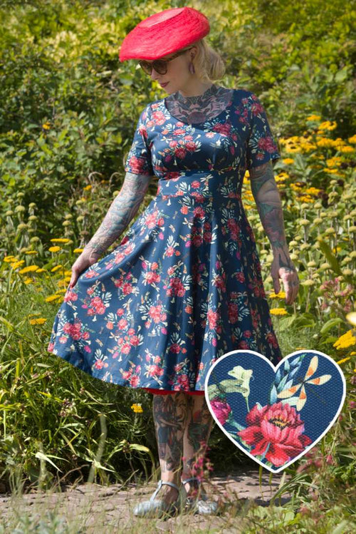 Brenda Floral Dragonfly Blue Dress