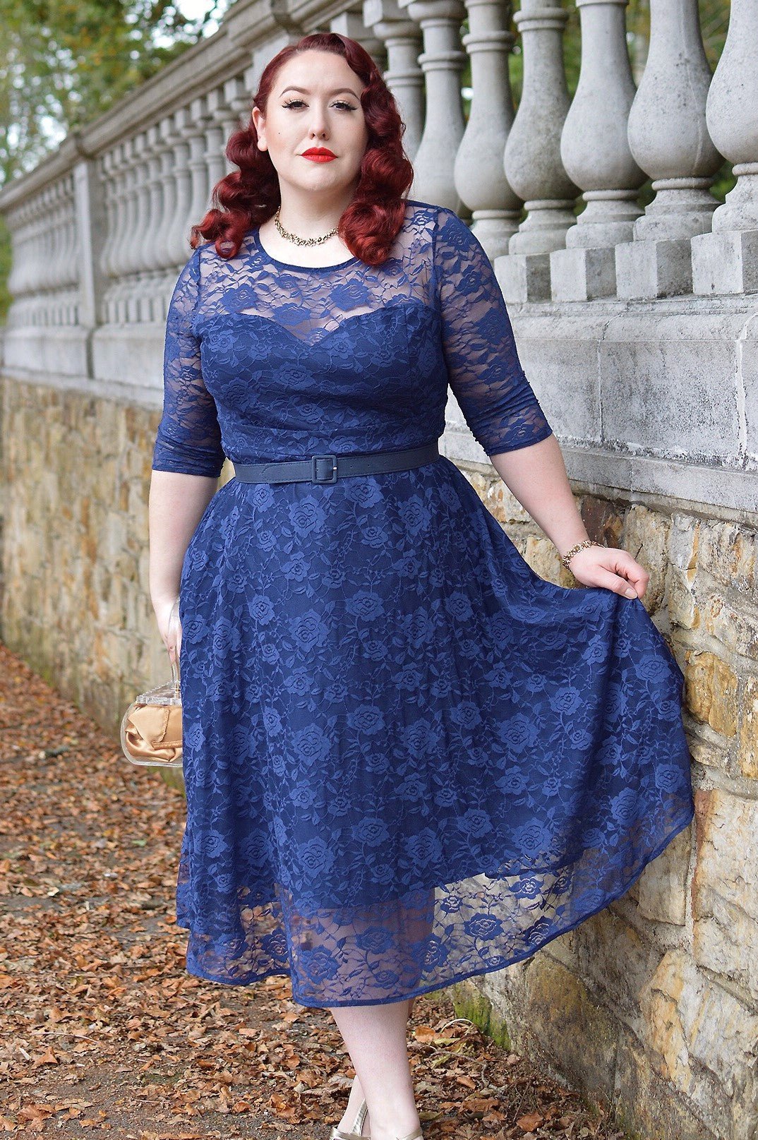 Madeline Long Sleeved Navy Lace Dress