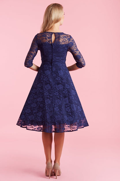 Madeline Long Sleeved Navy Lace Dress