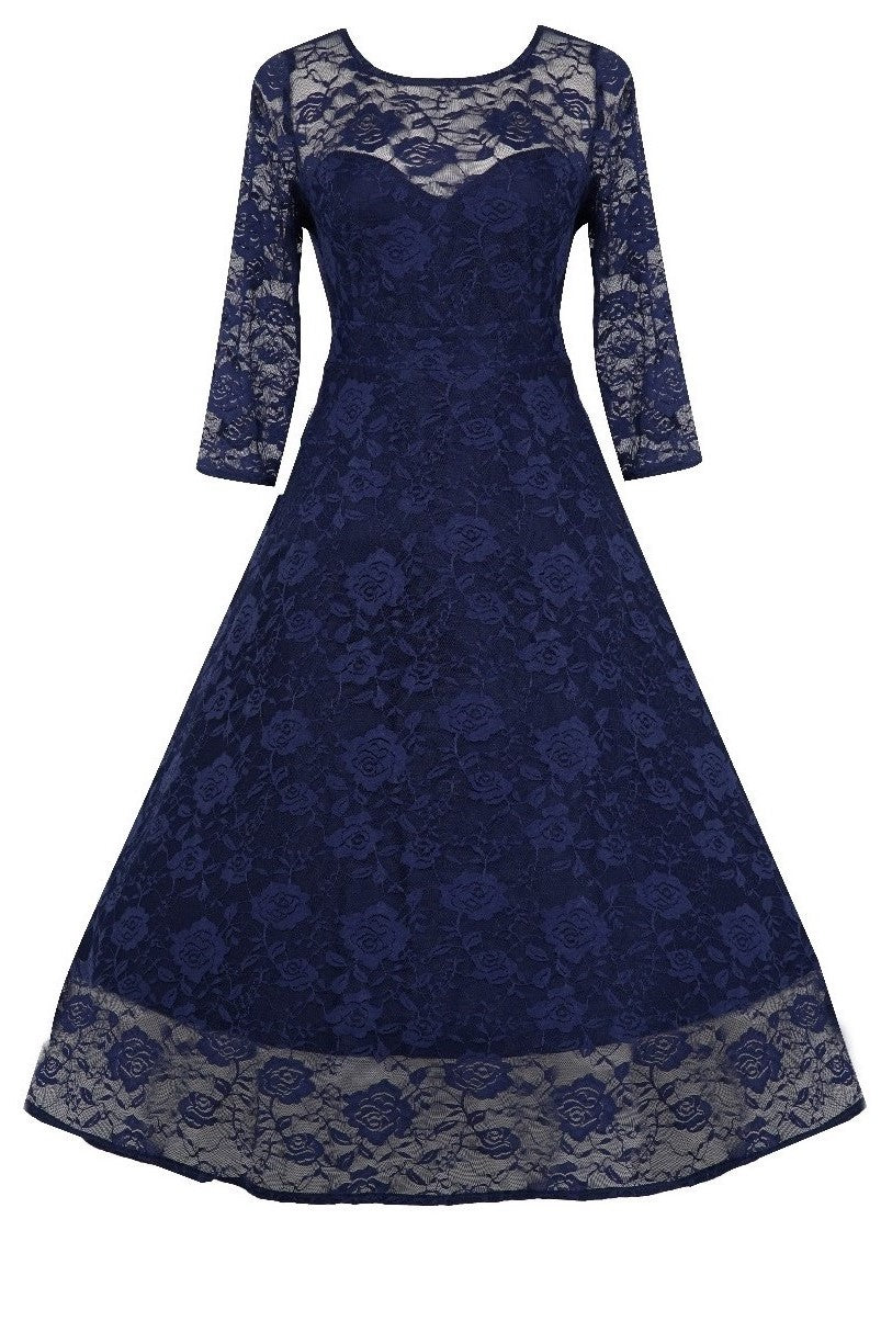 Madeline Long Sleeved Navy Lace Dress