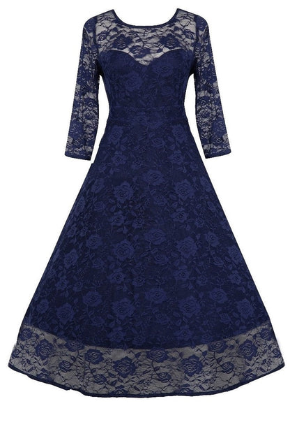 Madeline Long Sleeved Navy Lace Dress