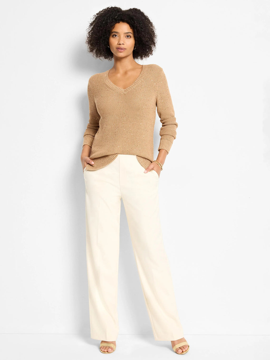 Shimmer Waffle V-Neck Sweater