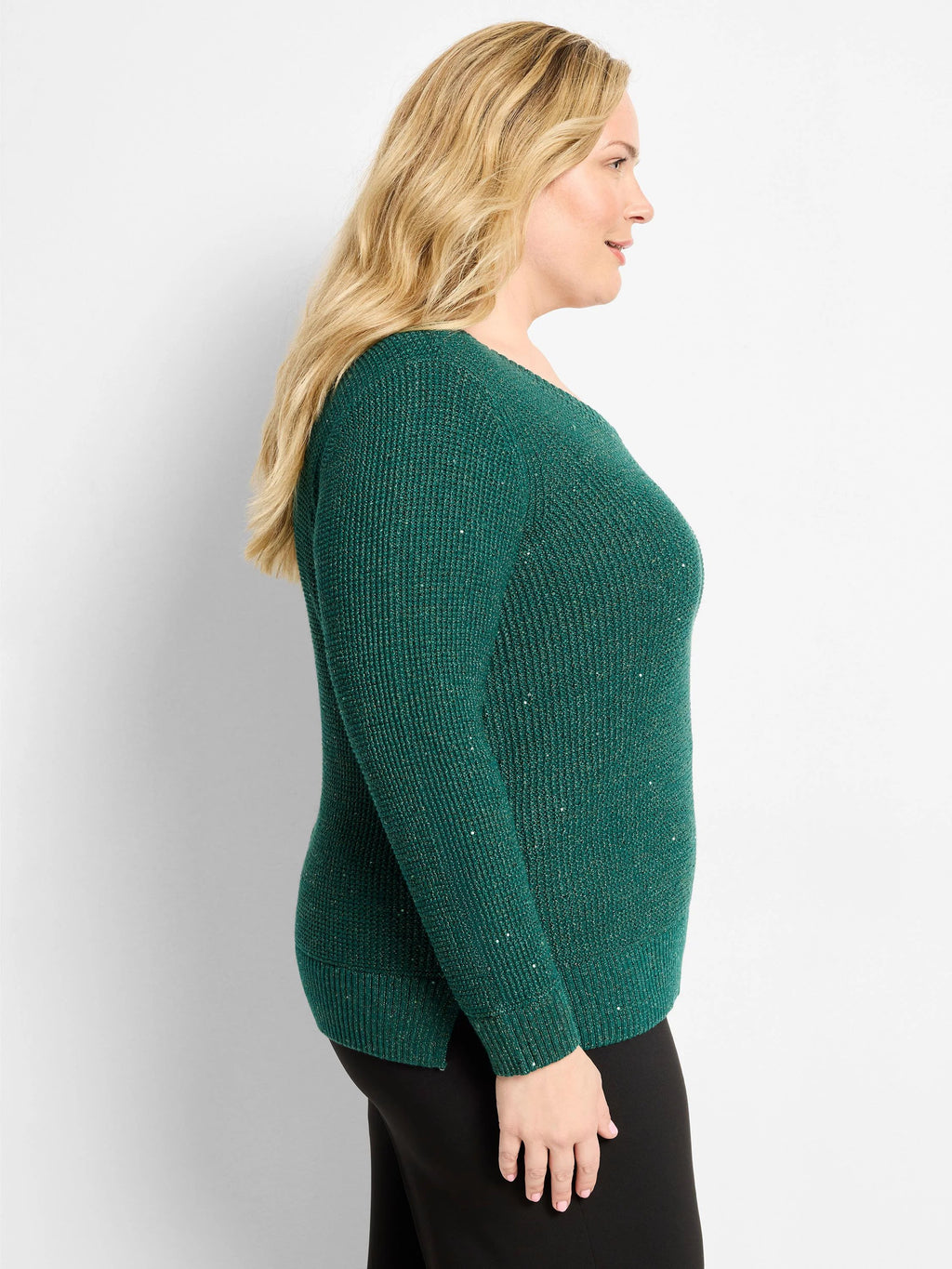 Shimmer Waffle V-Neck Sweater