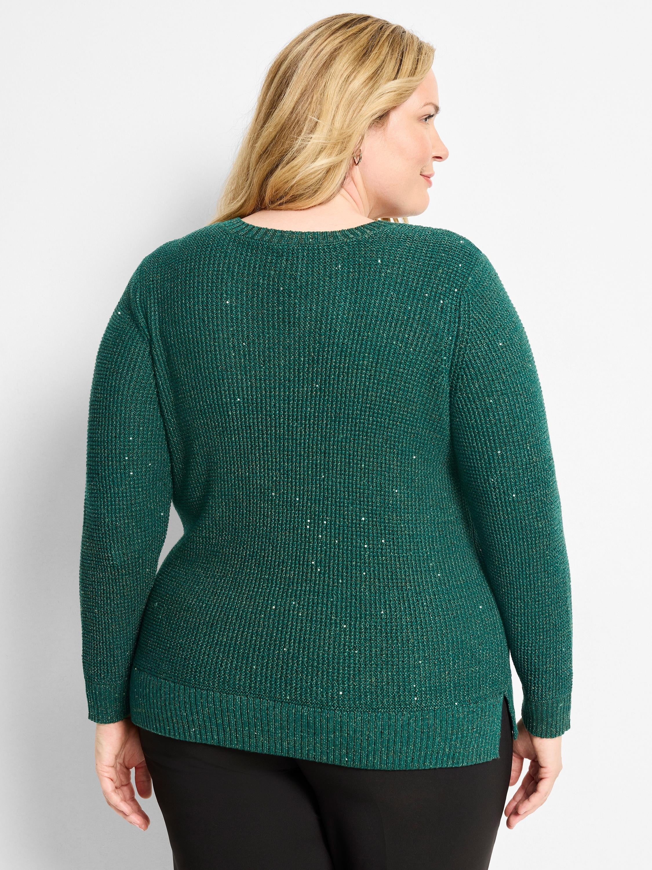 Shimmer Waffle V-Neck Sweater