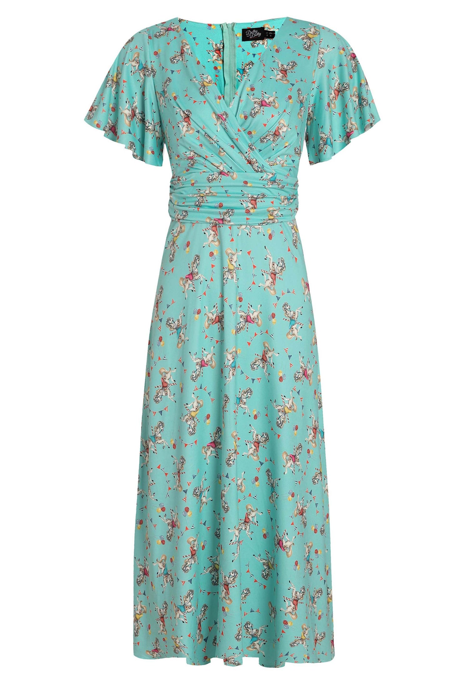 Donna Crossover Bust Turquoise Carousel Dress
