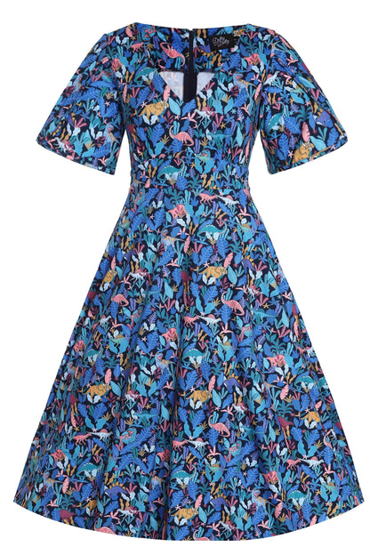 Janice Dinosaur Navy Blue Petal Sleeve Tea Dress