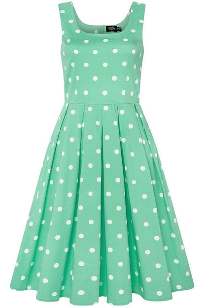 Amanda Scoop Neck Polka Dot Swing Dress in Mint and White