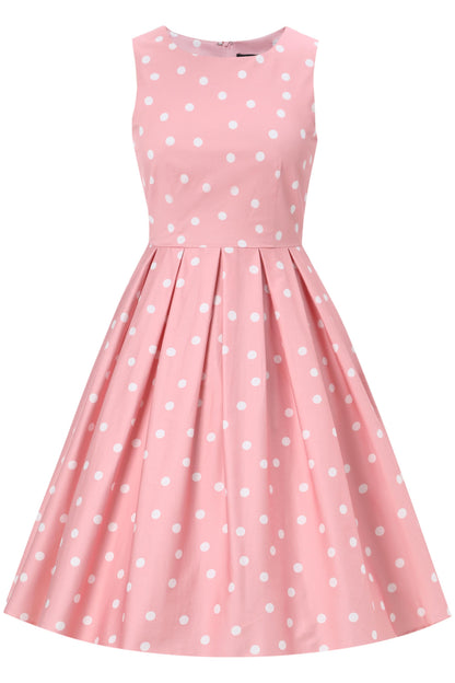 Annie Retro Polka Dot Dress in Pale Pink & White
