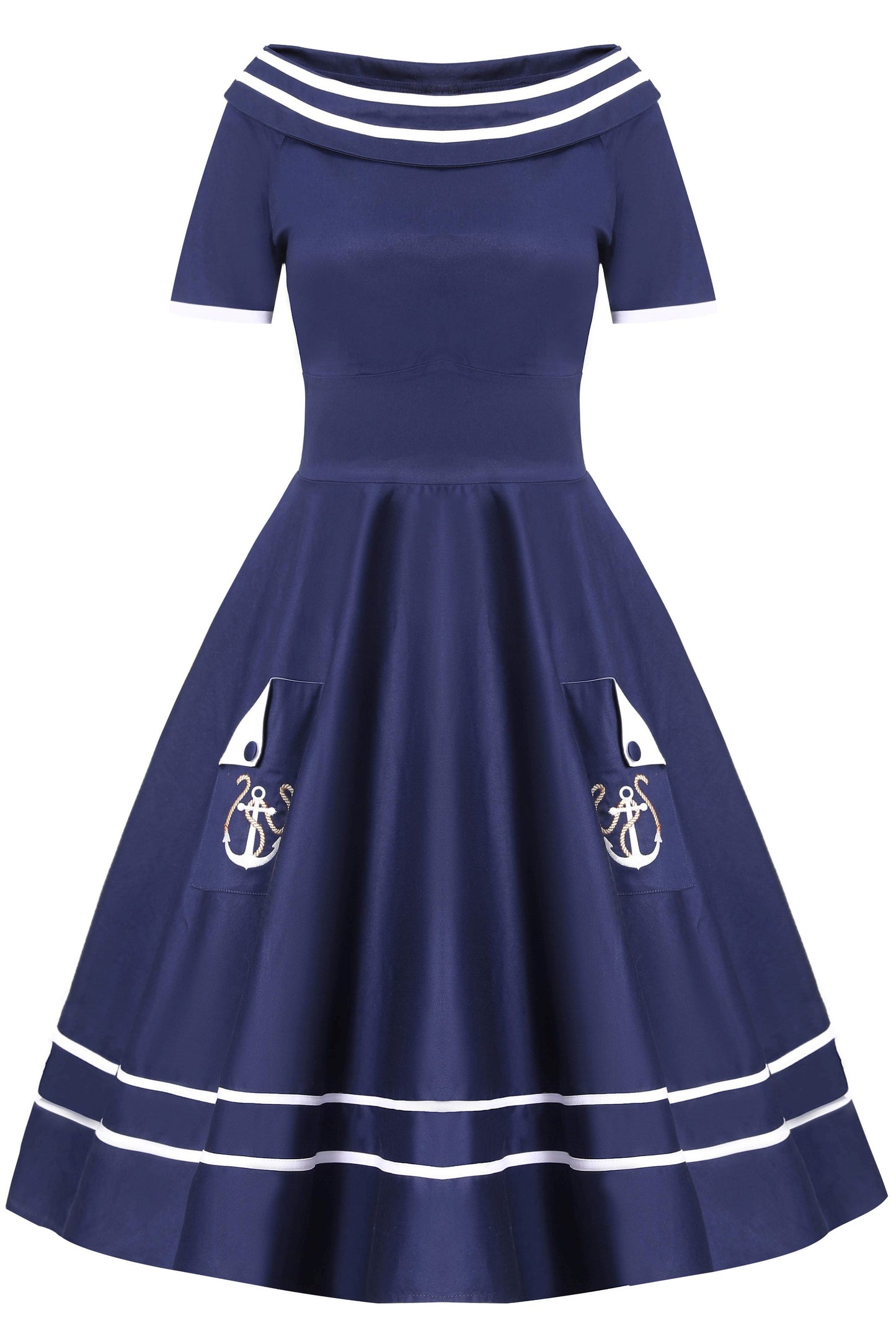 Darlene Nautical Anchor Embroidered Dress In Blue