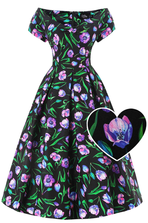 Lily Black Tulip Off Shoulder Dress