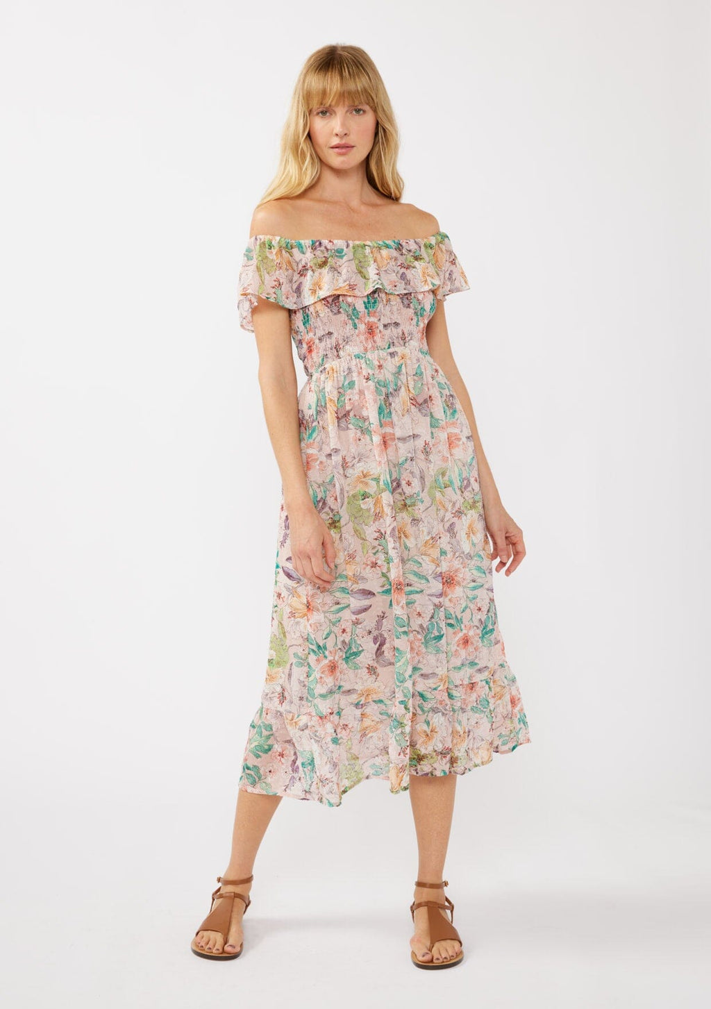 Floral Dust Off Shoulder Midi Dress