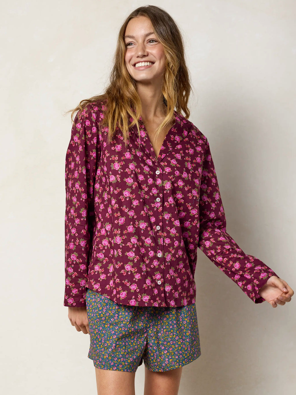 Mix & Match Cotton Pajama Shorts - Mari Ditsy Navy
