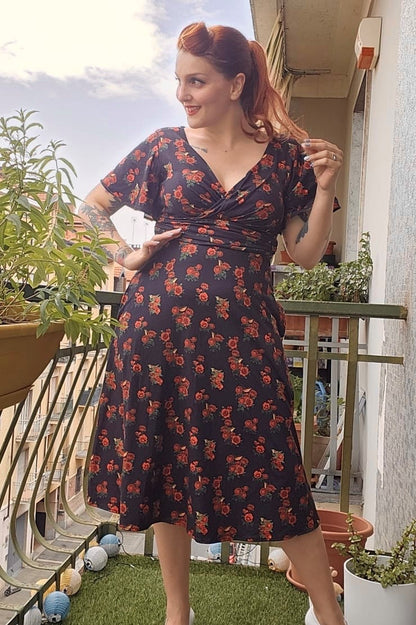Donna Red Rose Crossover Bust Dress