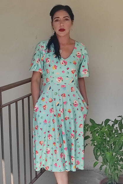 Janice Petal Sleeve Dress In Afternoon Tea Print