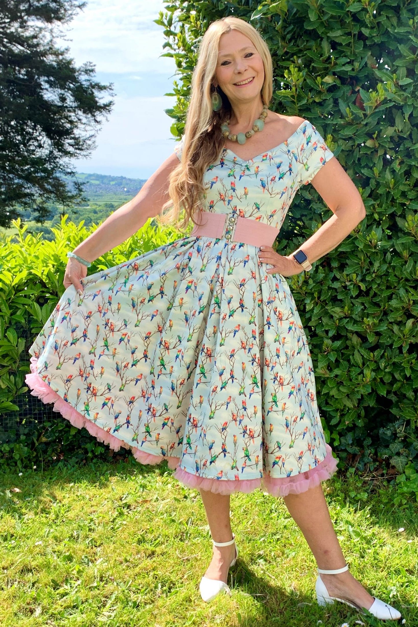 Lily Light Green Parrot Off Shoulder Dress