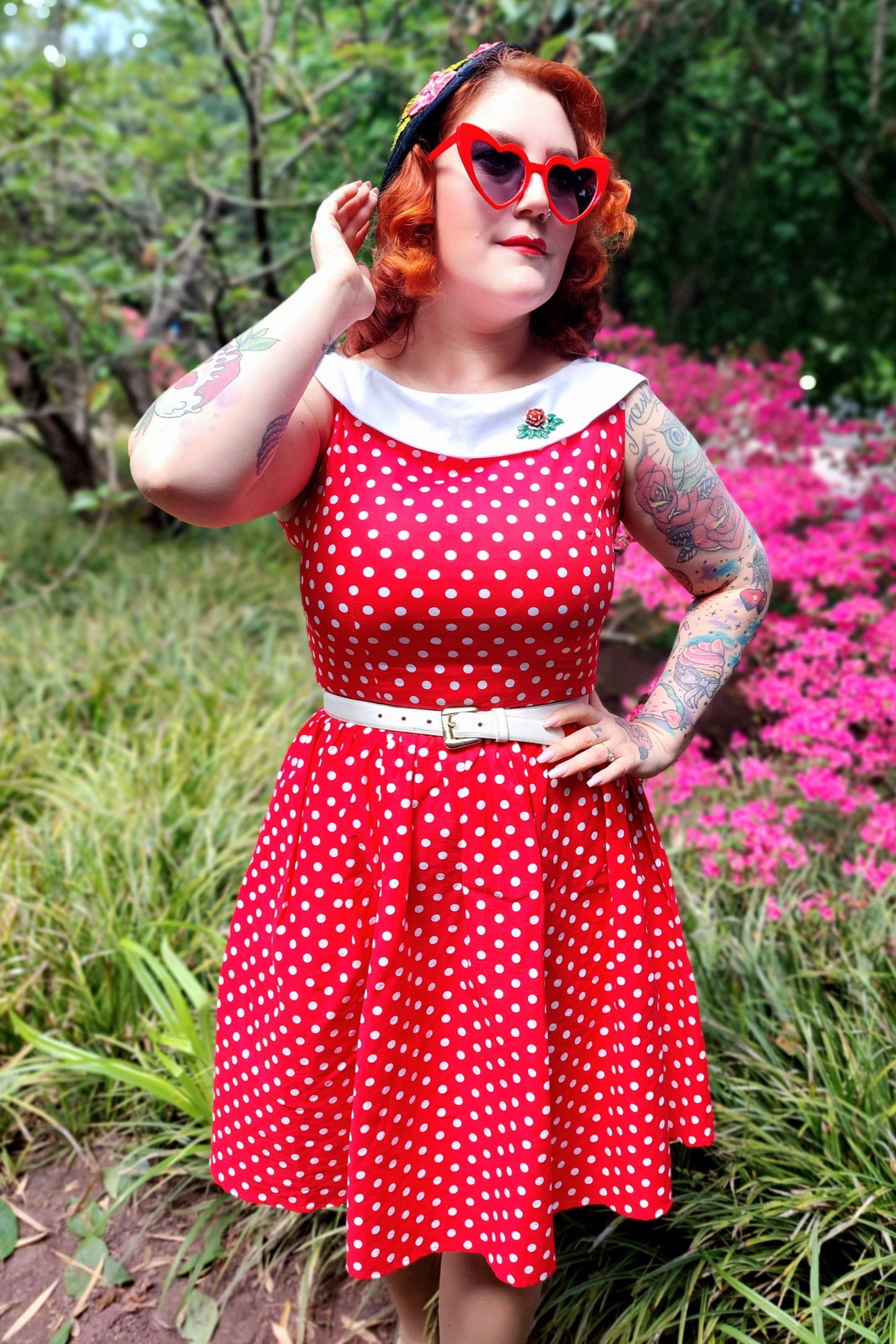 Cindy Polka Dot Vintage Dress in Red