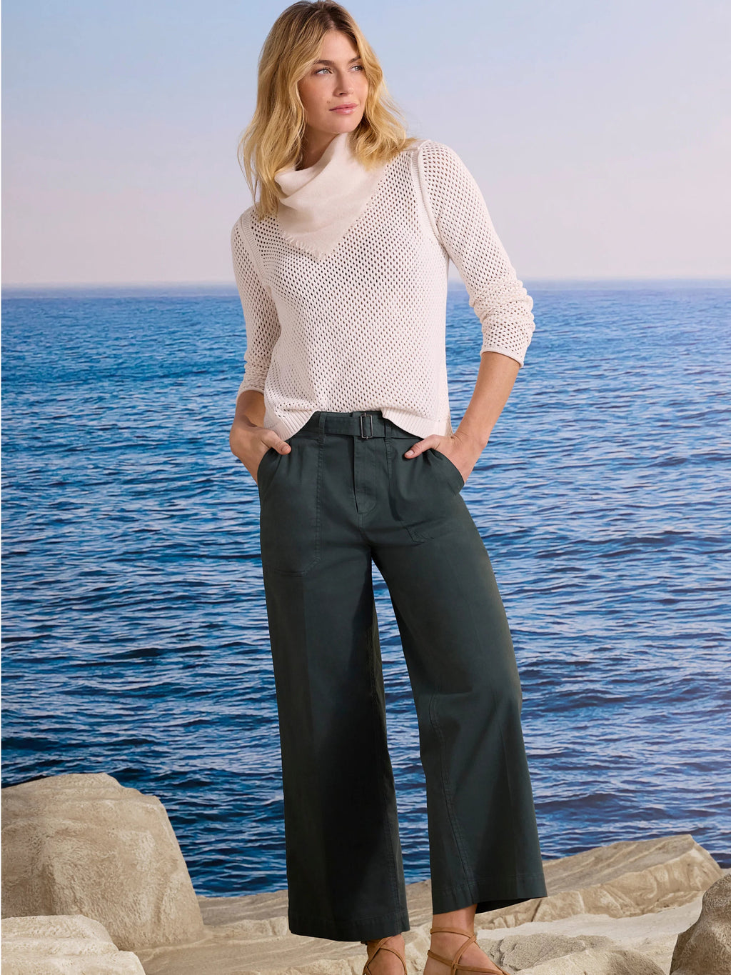 Highland Wide Leg Soft Stretch Belted Ankle Pant