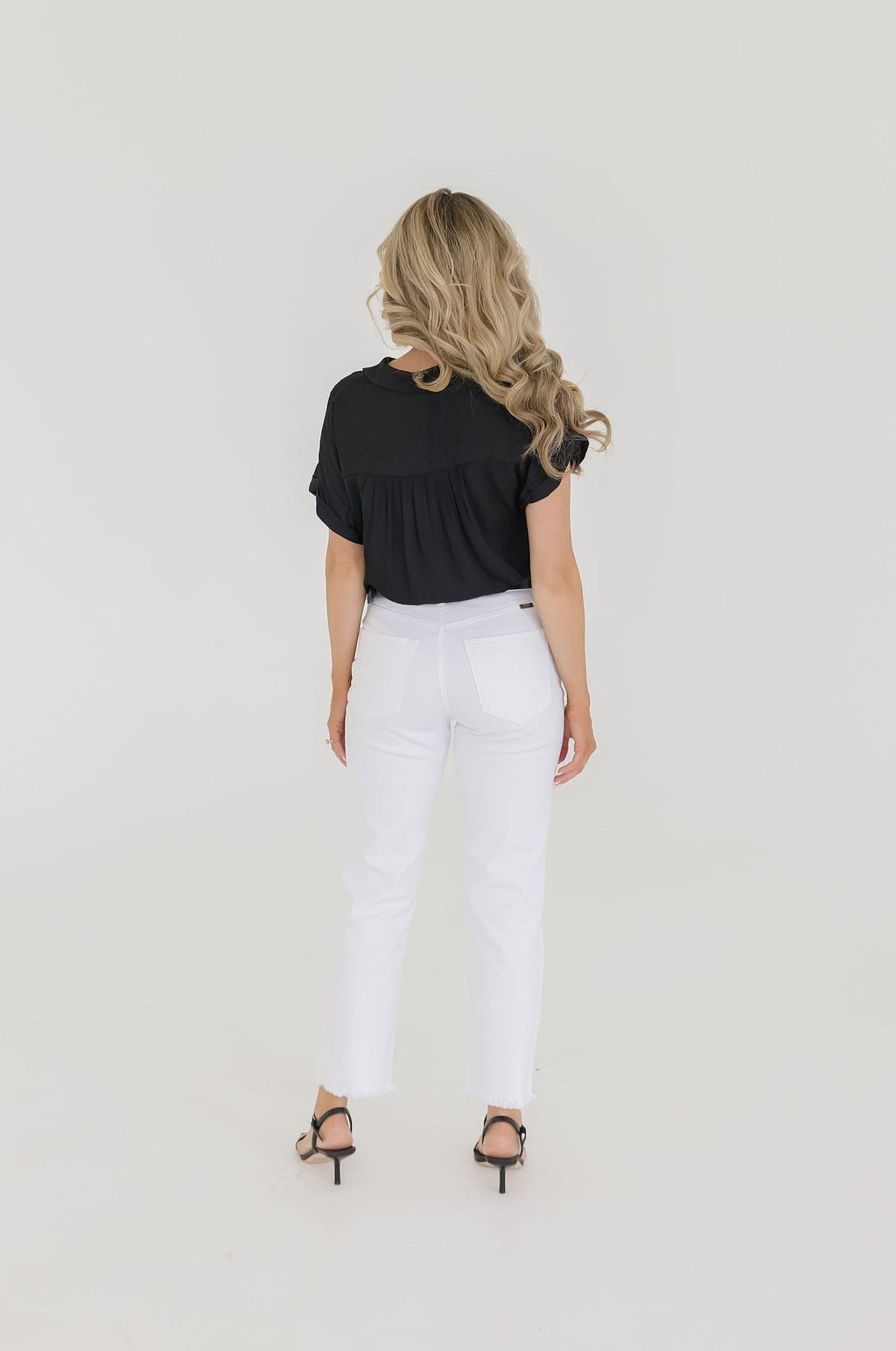 Callie Short Sleeve Button Down Top Black