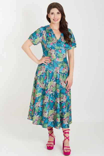 Julia 50s Style Cheetah Sleeved Dress