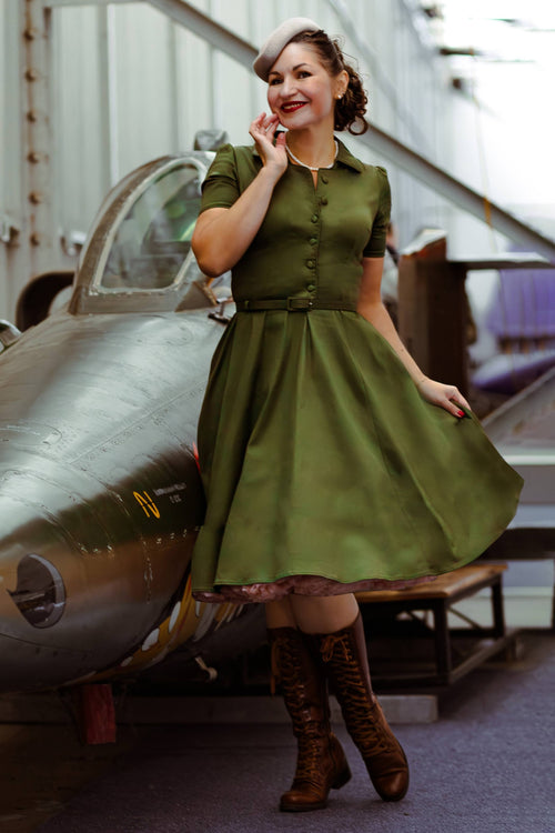 Penelope Retro Army Green Shirt Dress