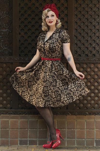 Penelope Rockabilly Leopard Print Shirt Dress