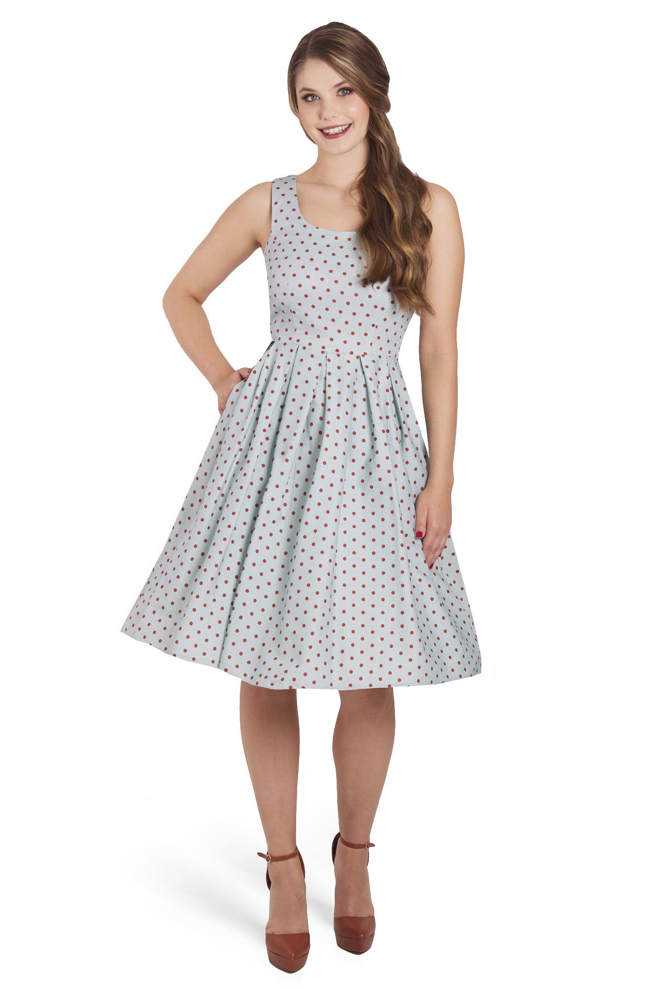 Amanda Light Blue & Red Polka Swing Dress