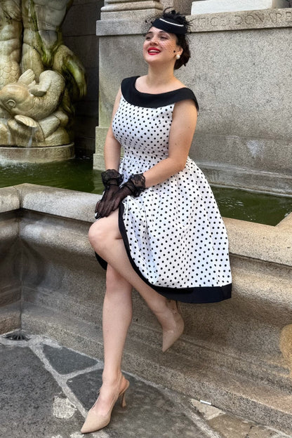 Cindy White & Black Polka Dot Circle Dress