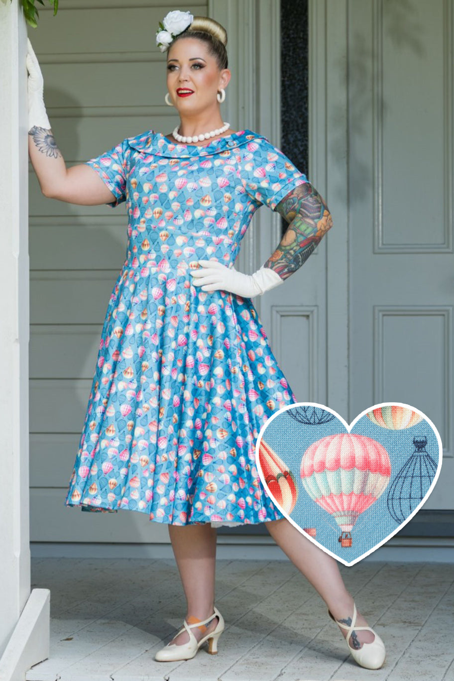 Darlene Hot Air Balloon Blue Swing Dress