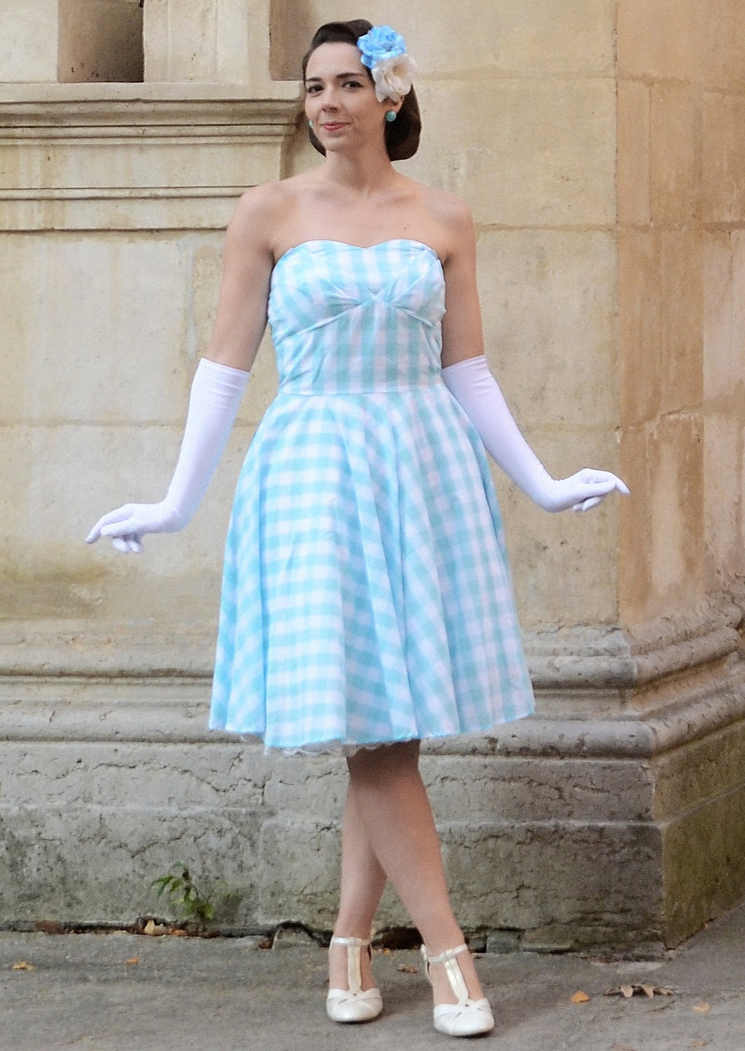 Melissa Blue Gingham Strapless Dress