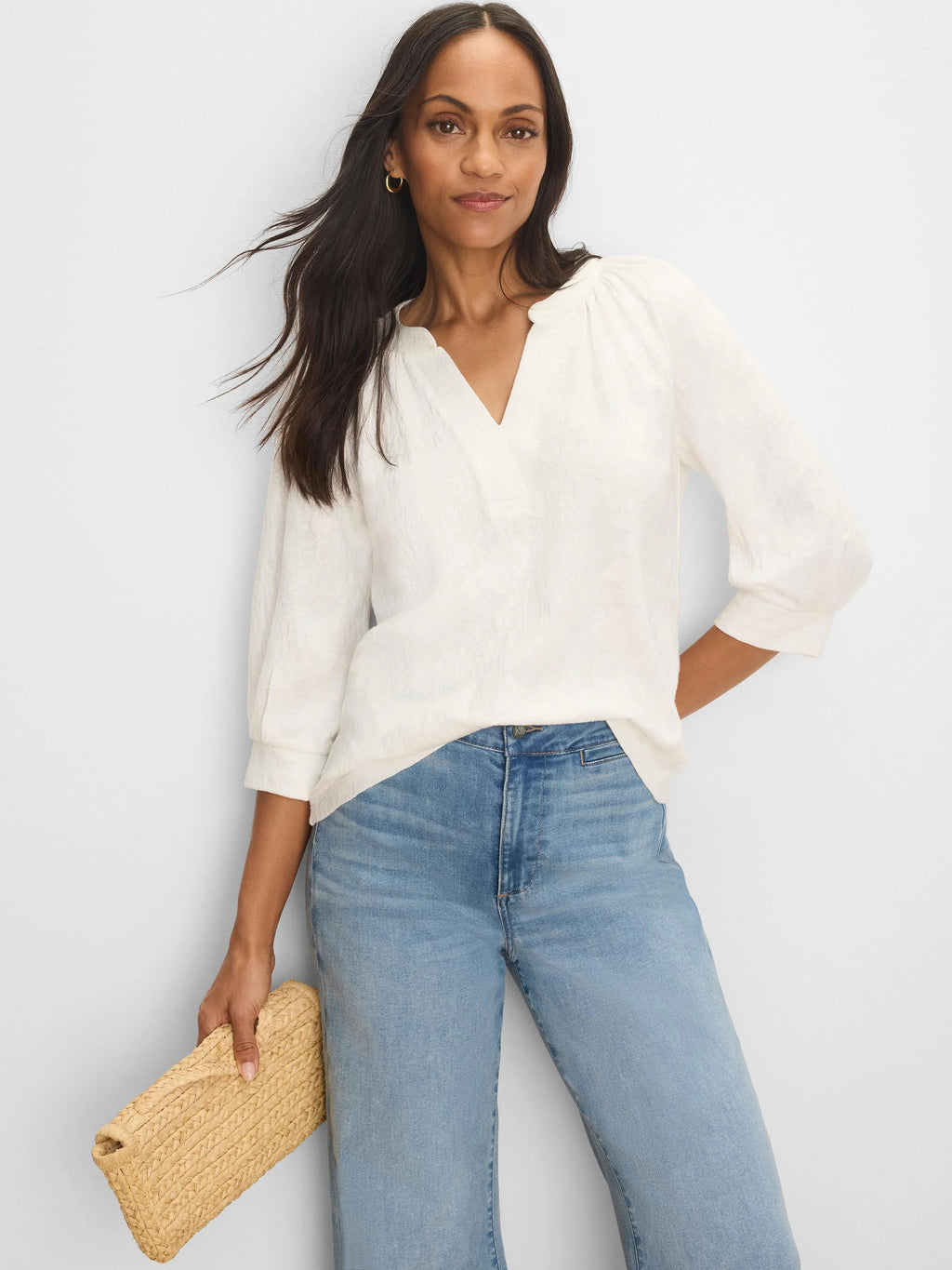 NZT Lace Knit Split Neck Top