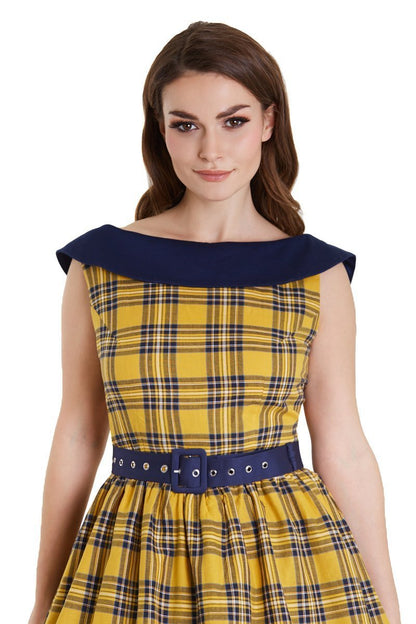 Cindy Navy & Yellow Tartan Circle Dress
