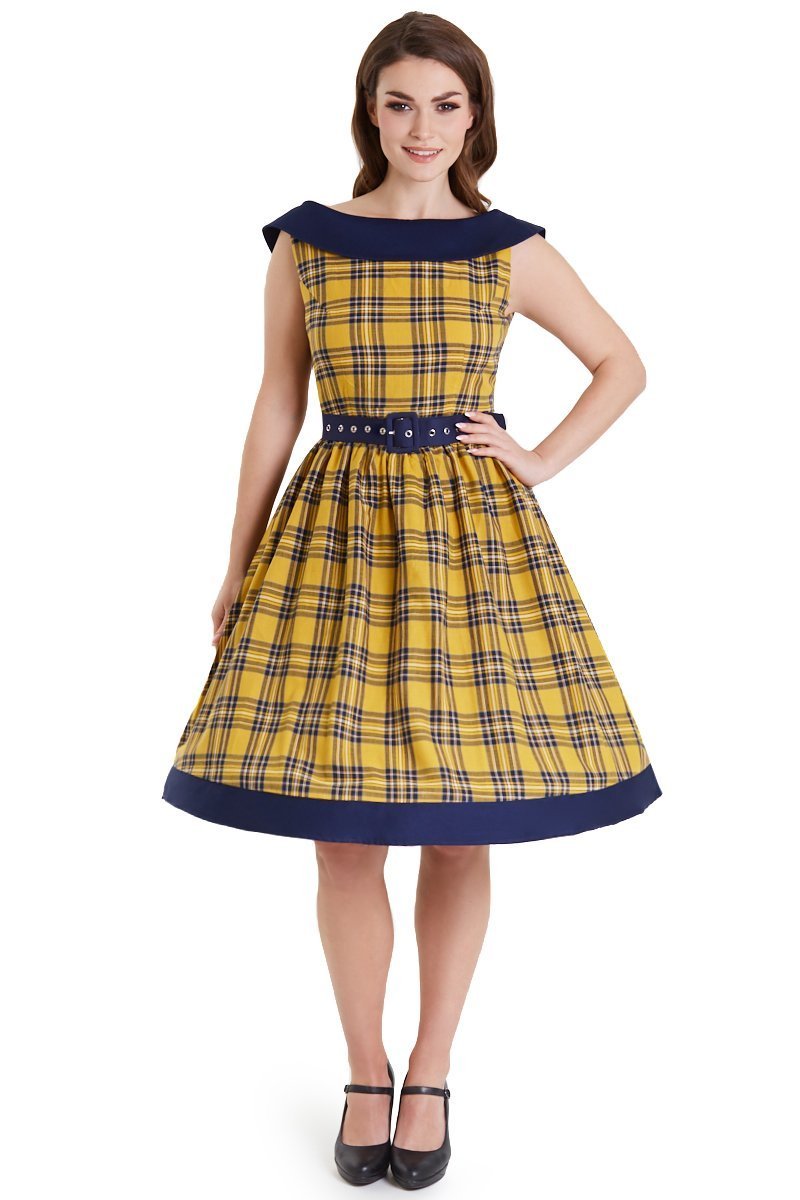 Cindy Navy & Yellow Tartan Circle Dress