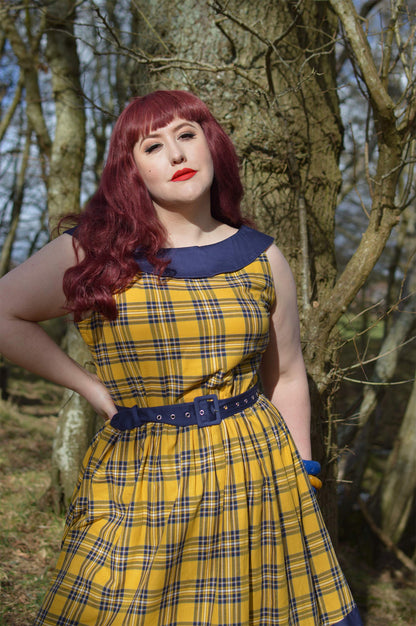 Cindy Navy & Yellow Tartan Circle Dress