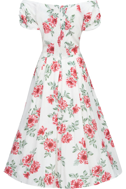 Lily Off Shoulder Floral Swing Dress In White