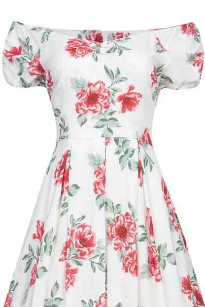 Lily Off Shoulder Floral Swing Dress In White