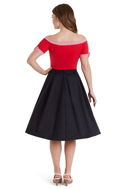 Layla Off Shoulder Red Striped Trim Top