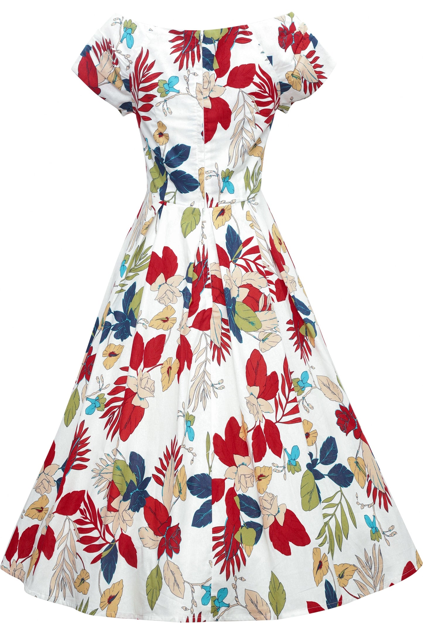 Lily Off Shoulder Tropical Floral Swing Dress In White
