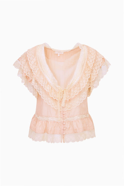 Persine Silk Ruffle Top - PETAL PEACH