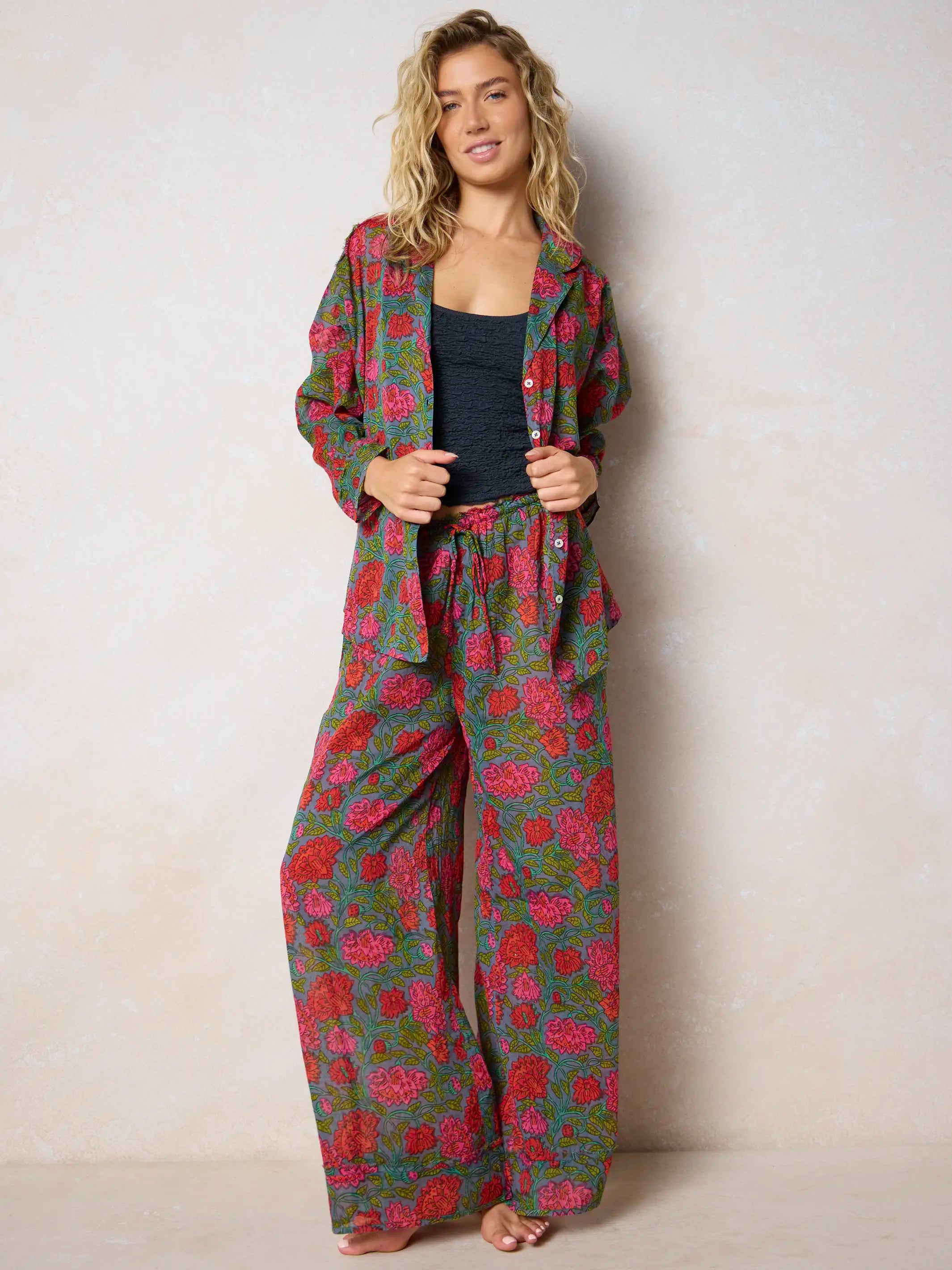 Dreamy Cotton Pajama Set - Blue Lush Zinnias