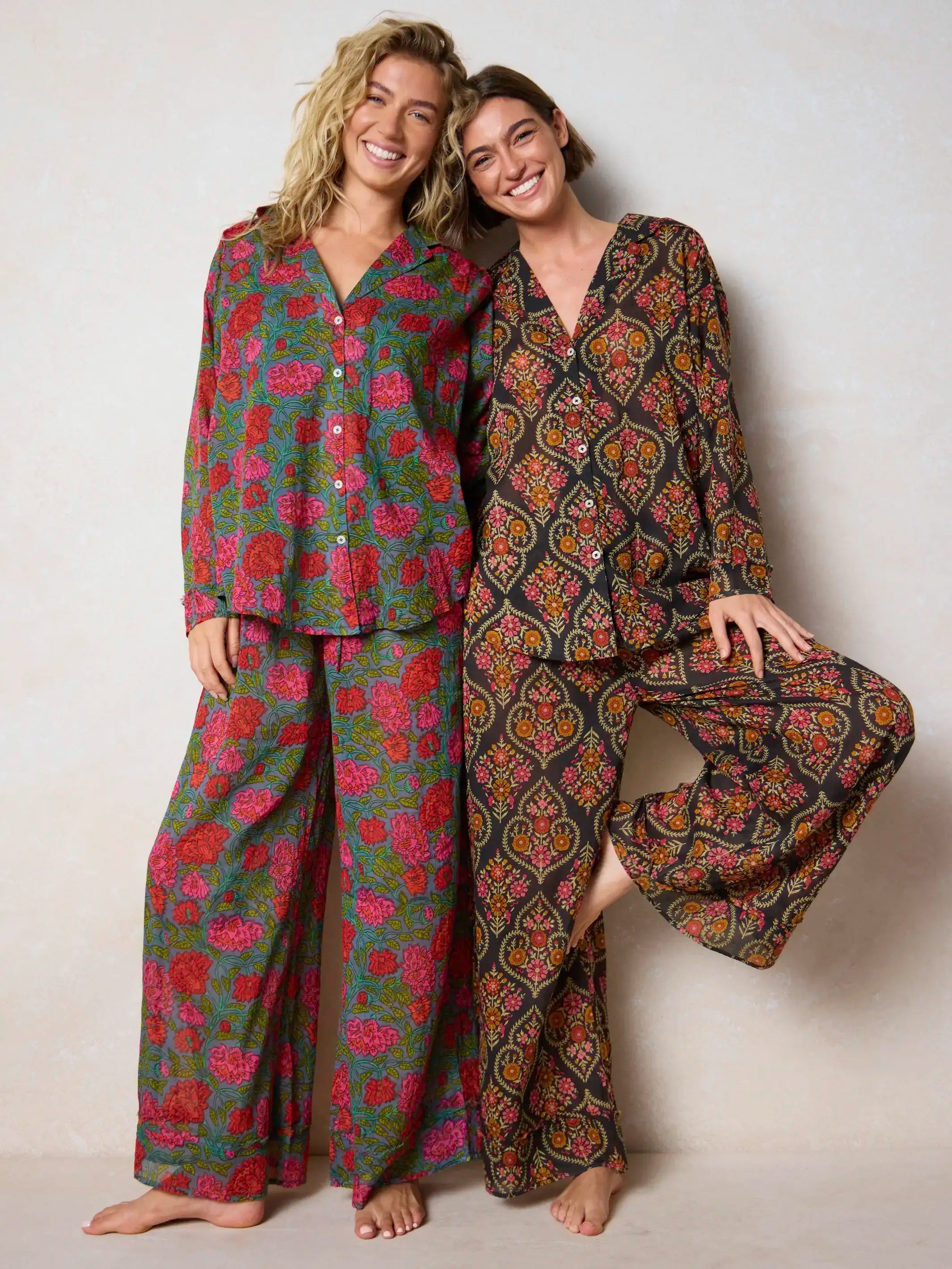 Dreamy Cotton Pajama Set - Blue Lush Zinnias