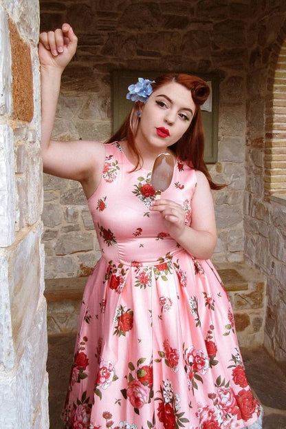 Annie Raising Flowers Swing Dress in Pink