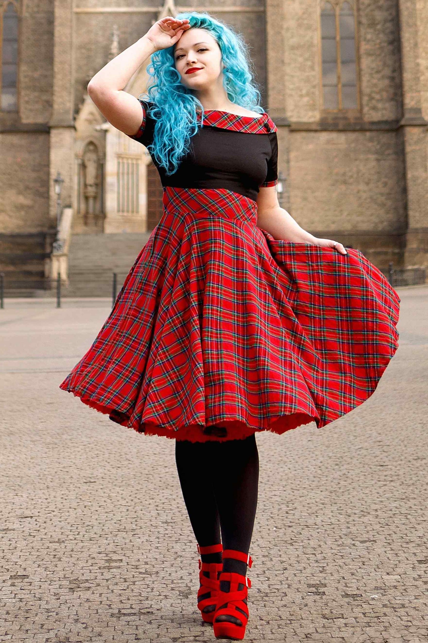 Darlene Red Tartan Swing Dress