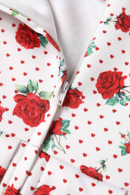 Amanda Retro White Rose Swing Dress